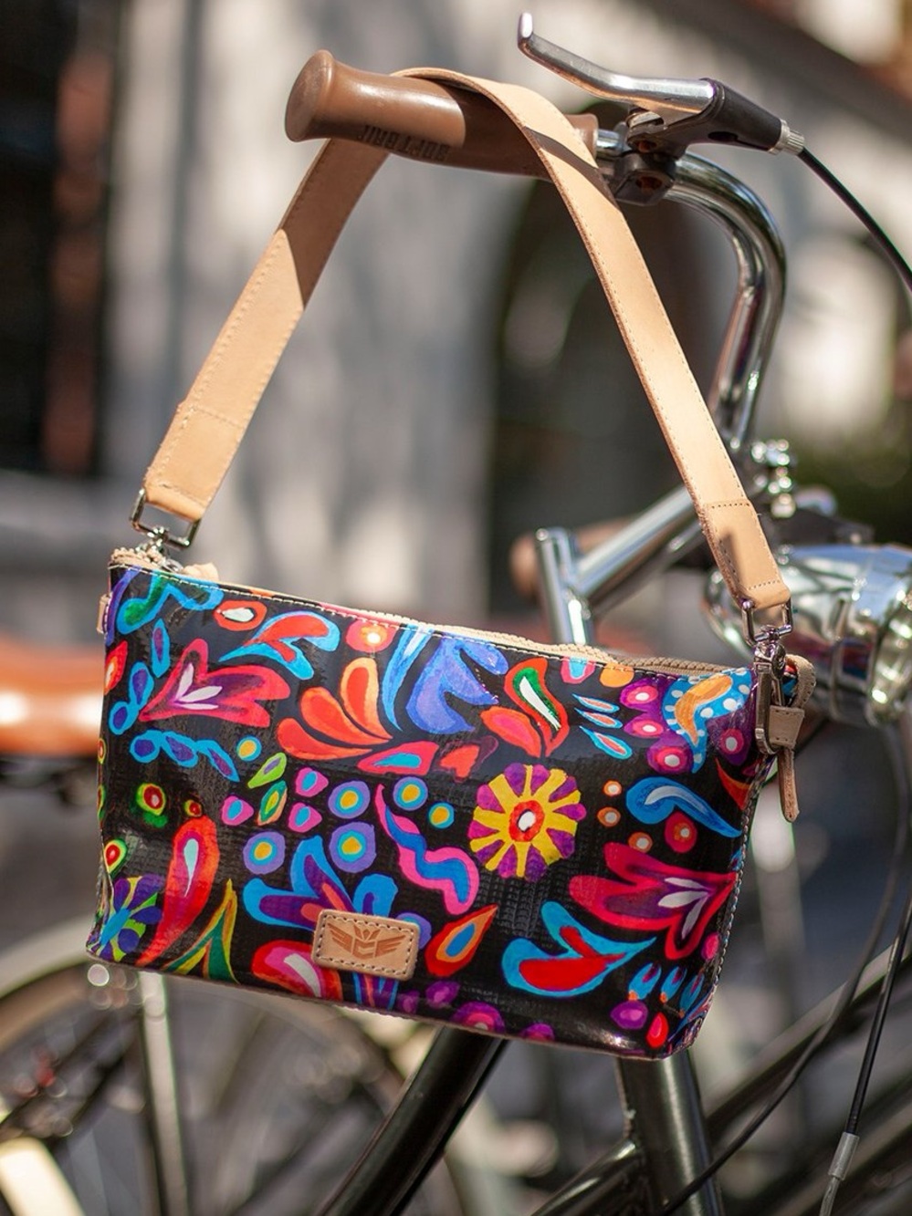 Consuela Sophie Pouch Floral Pattern Shoulder Bag in Black and Tan small - Picture 1 of 13